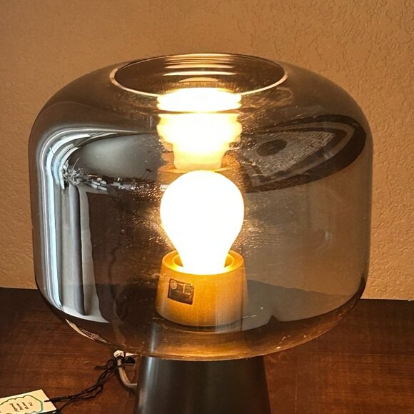 NWT Dusk Dawn Smoked Glass Drum Table Lamp Nordic Style - Picture 4 of 6